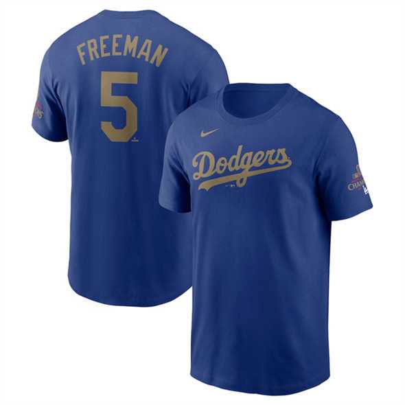 Men's Los Angeles Dodgers #5 Freddie Freeman Royal 2025 Gold Collection Name & Number T-Shirt,We sell and wholesale Men's Los Angeles Dodgers #5 Freddie Freeman Royal 2025 Gold Collection Name & Number T-Shirt on line form chian!